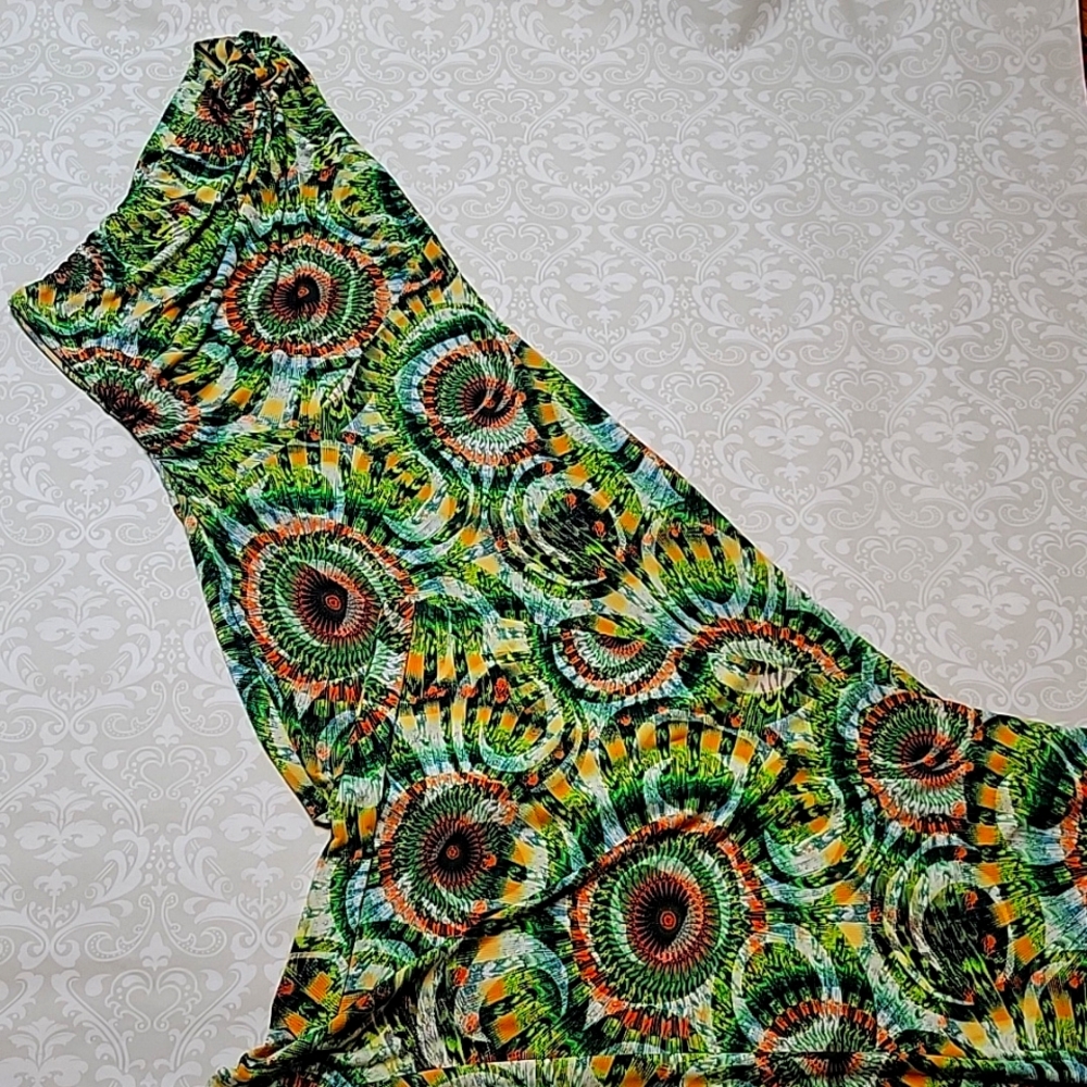 One Shoulder Vibrant Green Orange Yellow Maxi Dress
